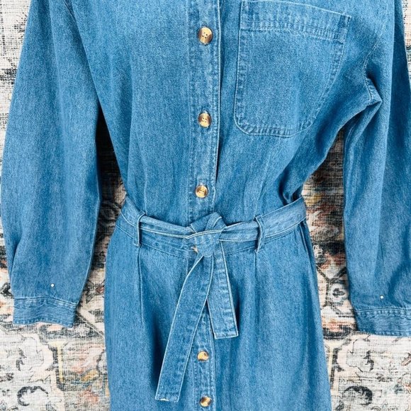 Giorgio Sant Angelo Denim Shirt Dress Size 8  70's Belted Long Sleeve Collared - Picture 3 of 12